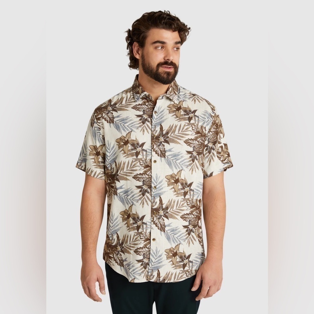 Johnny Bigg NATURAL HUTTON HIBISCUS PRINT Big & Tall SHIRT 1XL NEW